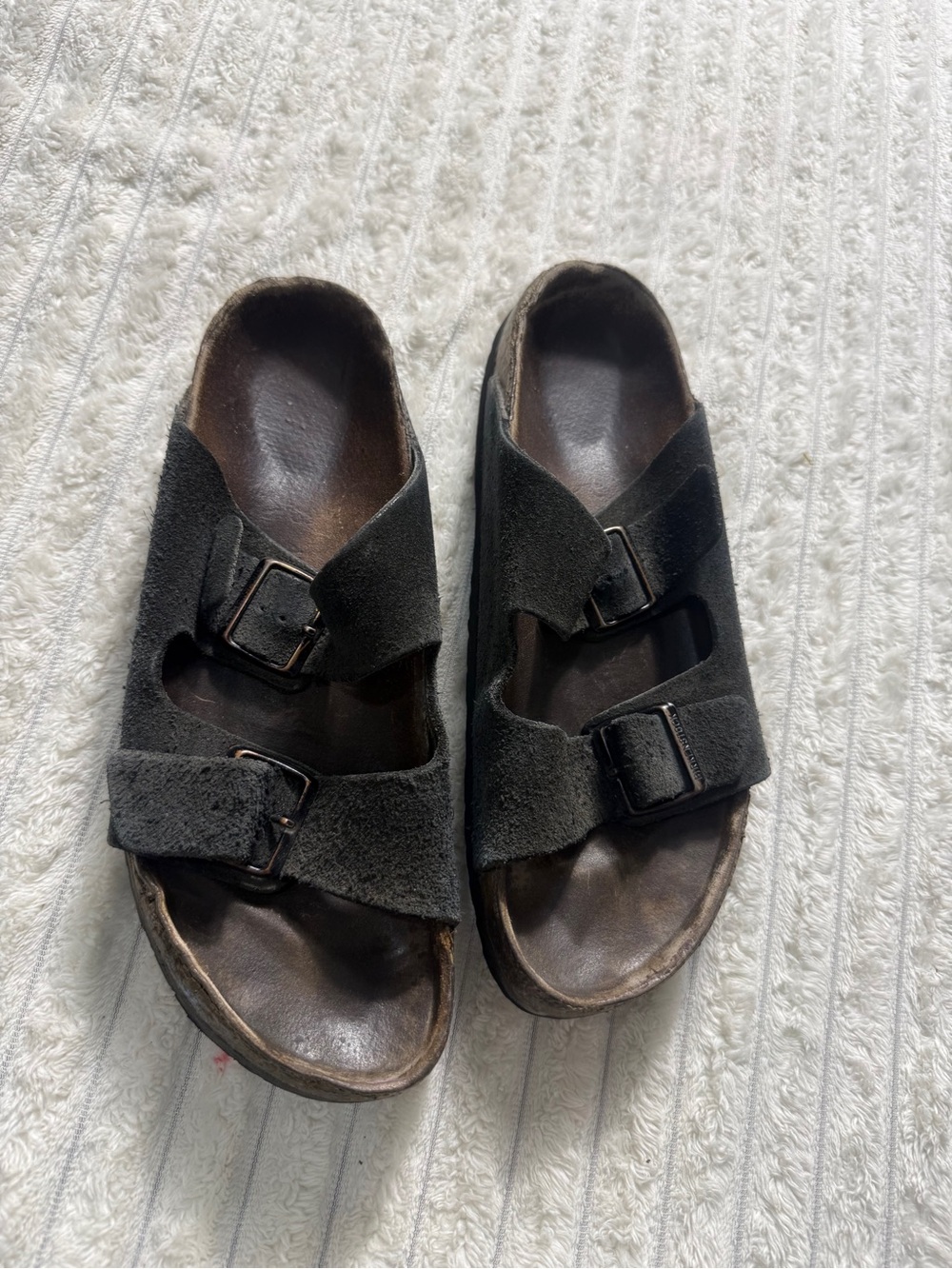 Birkenstock Arizona Men’s US 10 Black Suede Slide Sandals Double Buckle